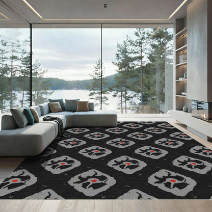 Dark Gray Red Diamond Floral Rug