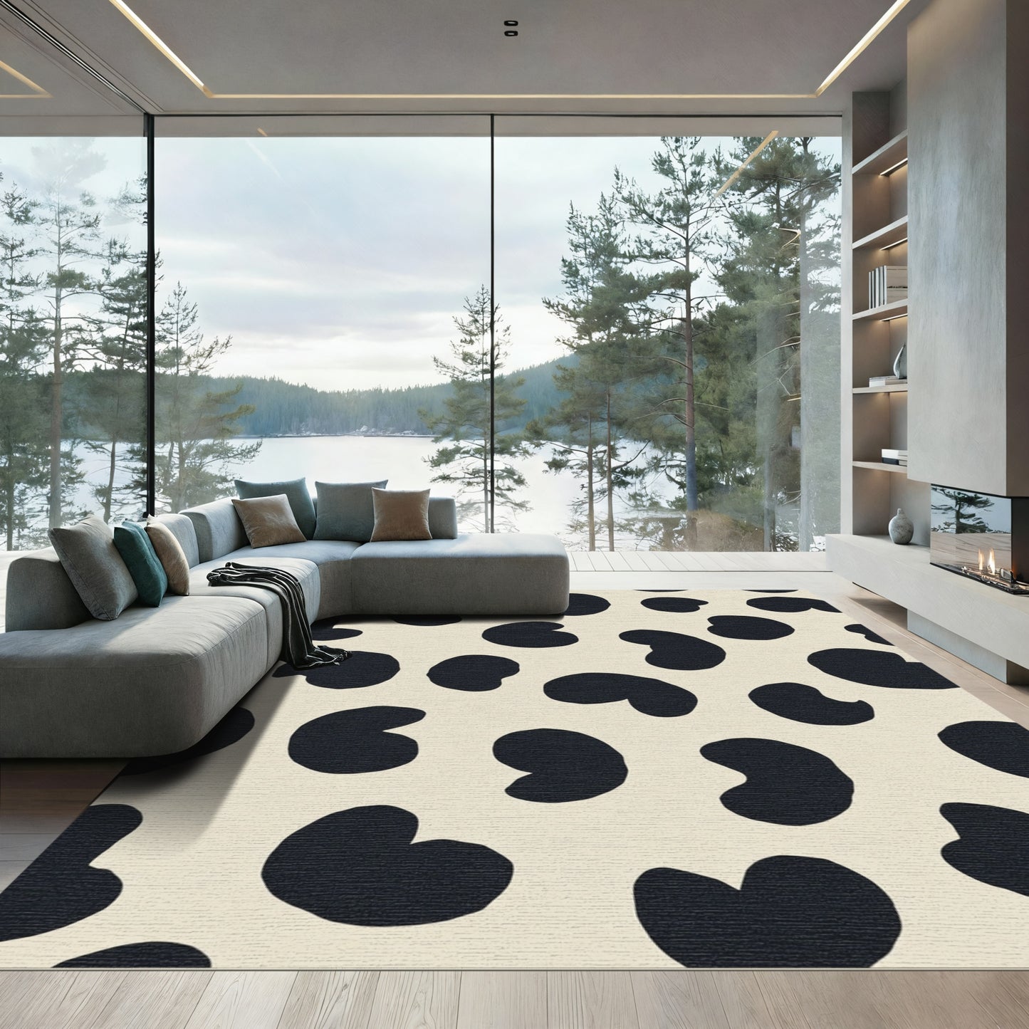 Cream Black Spotted Organic Shape Rug