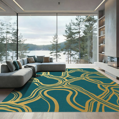 Teal Gold Organic Swirl Rug