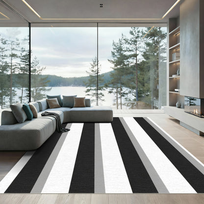 Bold Black Gray White Stripes Rug