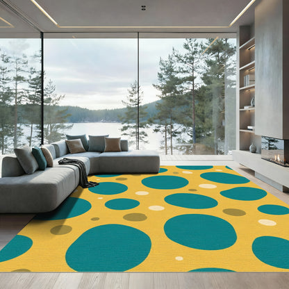 Golden Yellow Teal Circles Rug