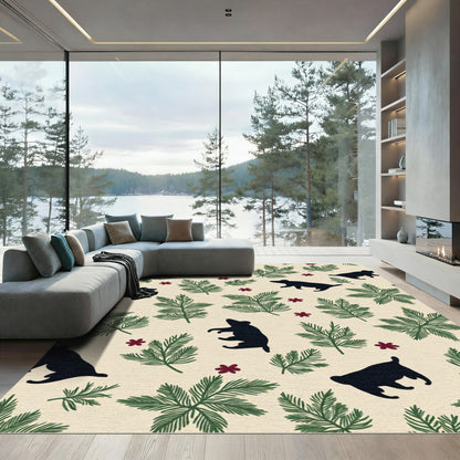 Dark Bear Green Foliage Burgundy Blossoms Rug