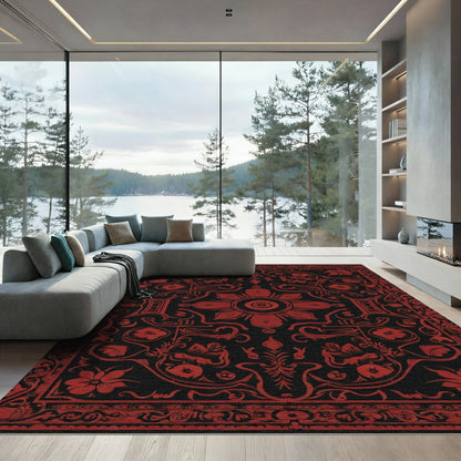 Rich Red Vintage Floral Medallion Rug