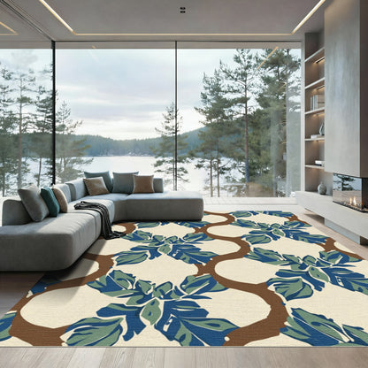 Brown Trellis Blue Foliage Rug