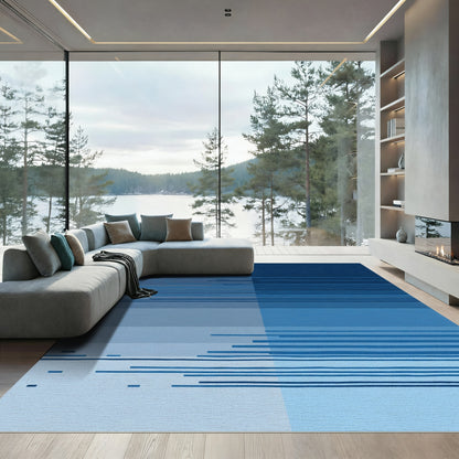 Deep Blue Abstract Horizon Lines Rug