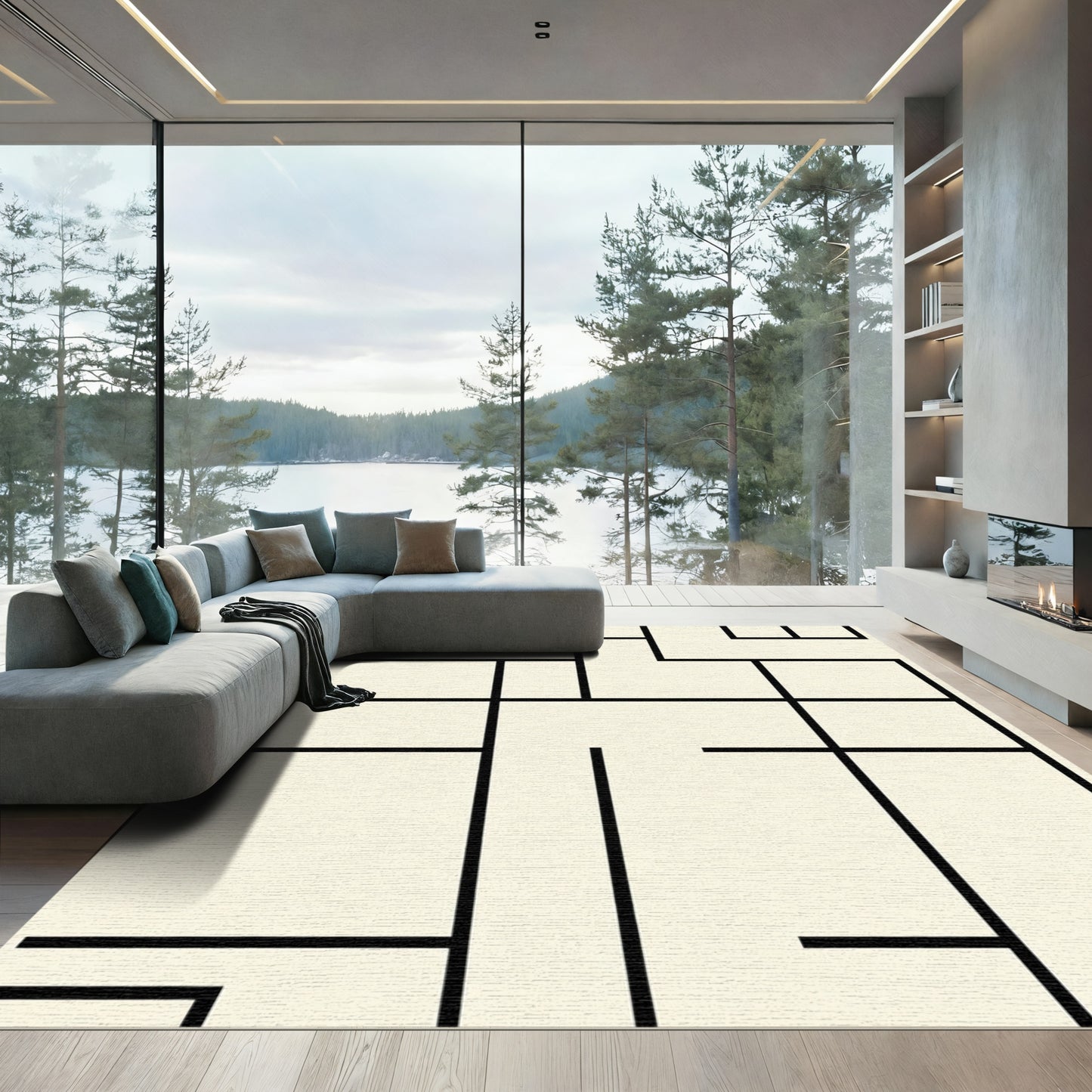 Modern Black White Geometric Bauhaus Rug