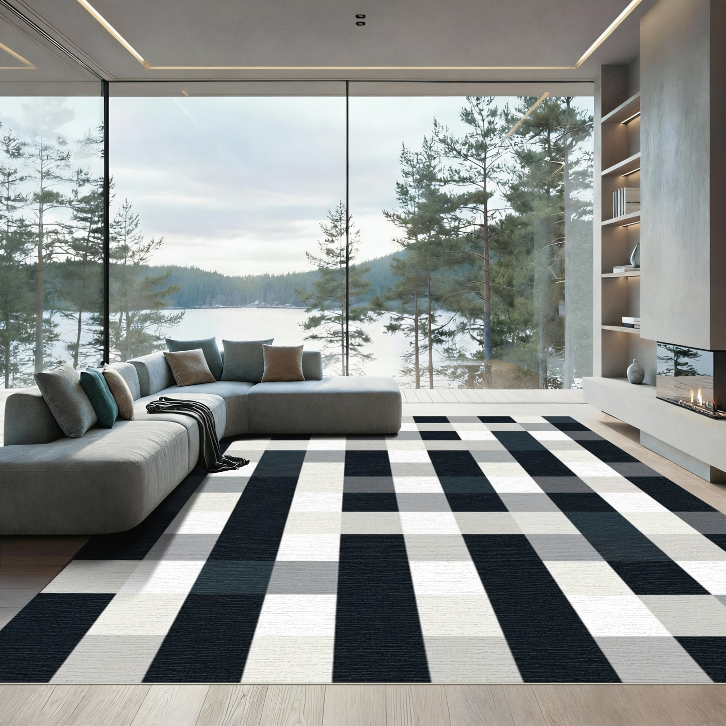 Monochromatic Buffalo Check Abstract Rug