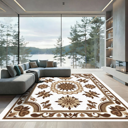 Brown Floral Medallion Arabesque Rug