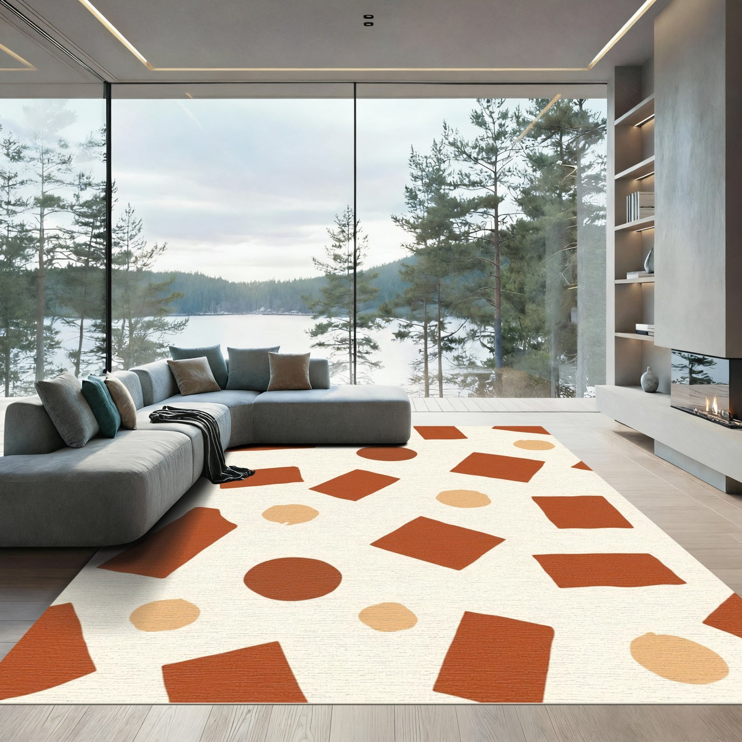 Earthy Terracotta Abstract Shapes Rug