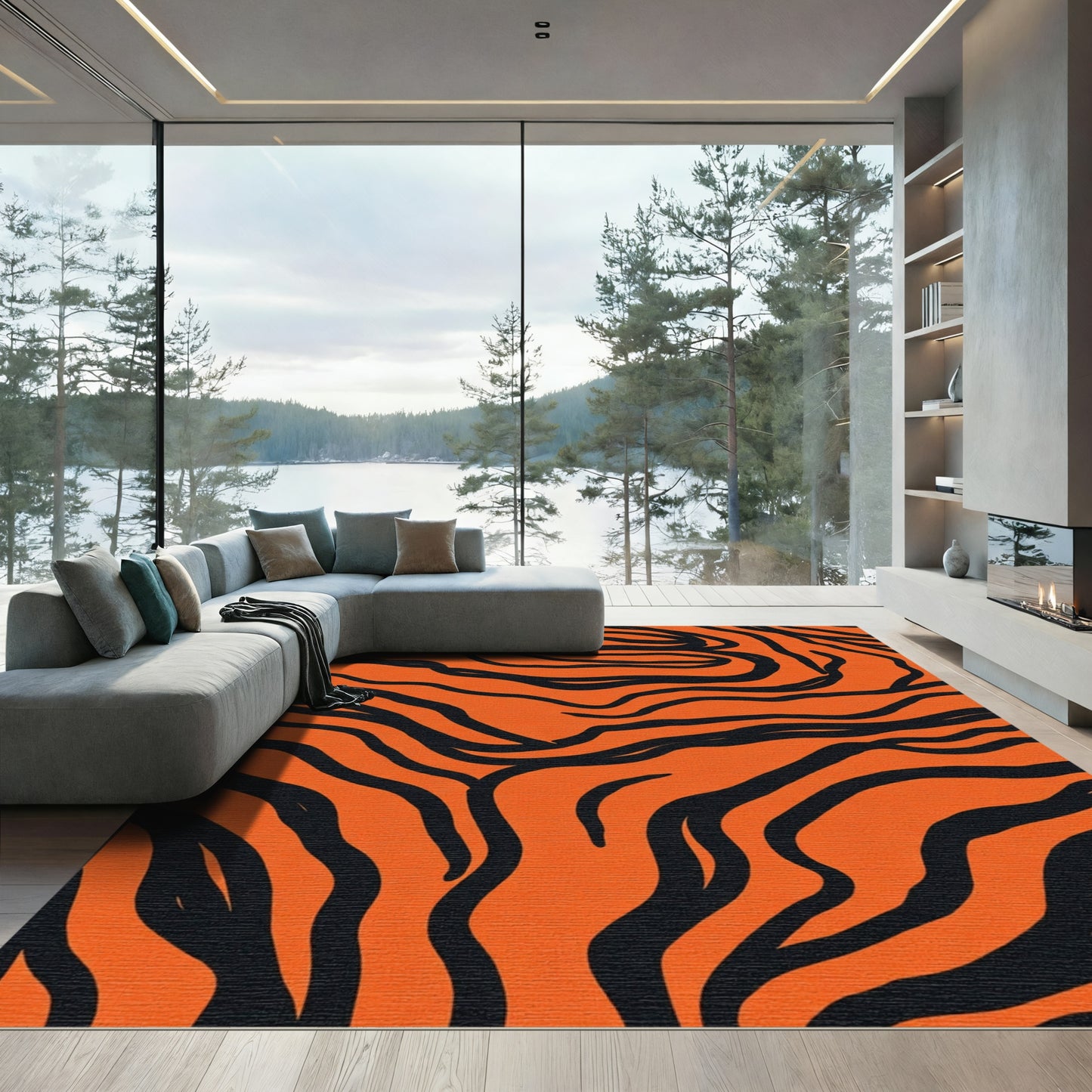 Bold Orange Black Tiger Stripes Rug