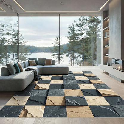 Beige Gray Cracked Stone Tile Rug