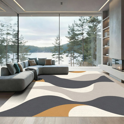 Modern Abstract Wavy Terracotta Gray Rug