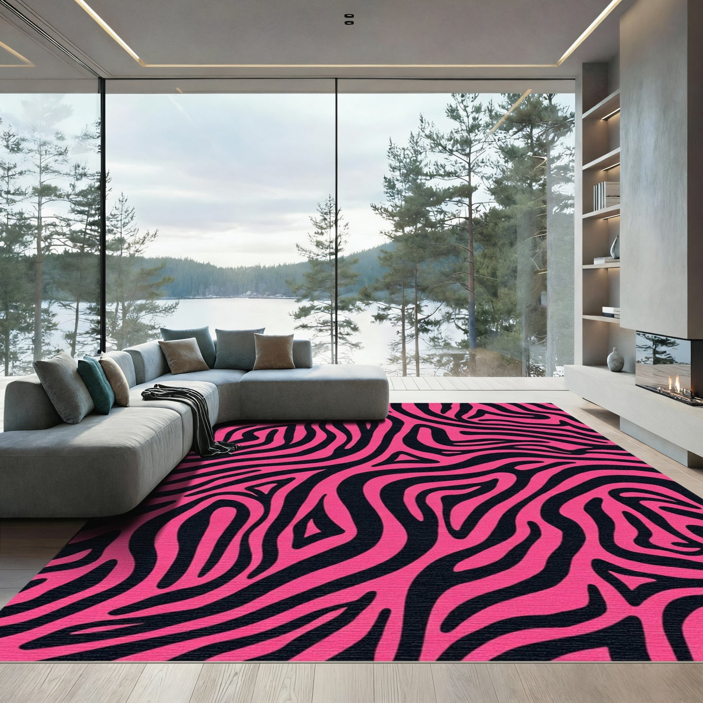 Vibrant Pink Black Animal Stripes Rug