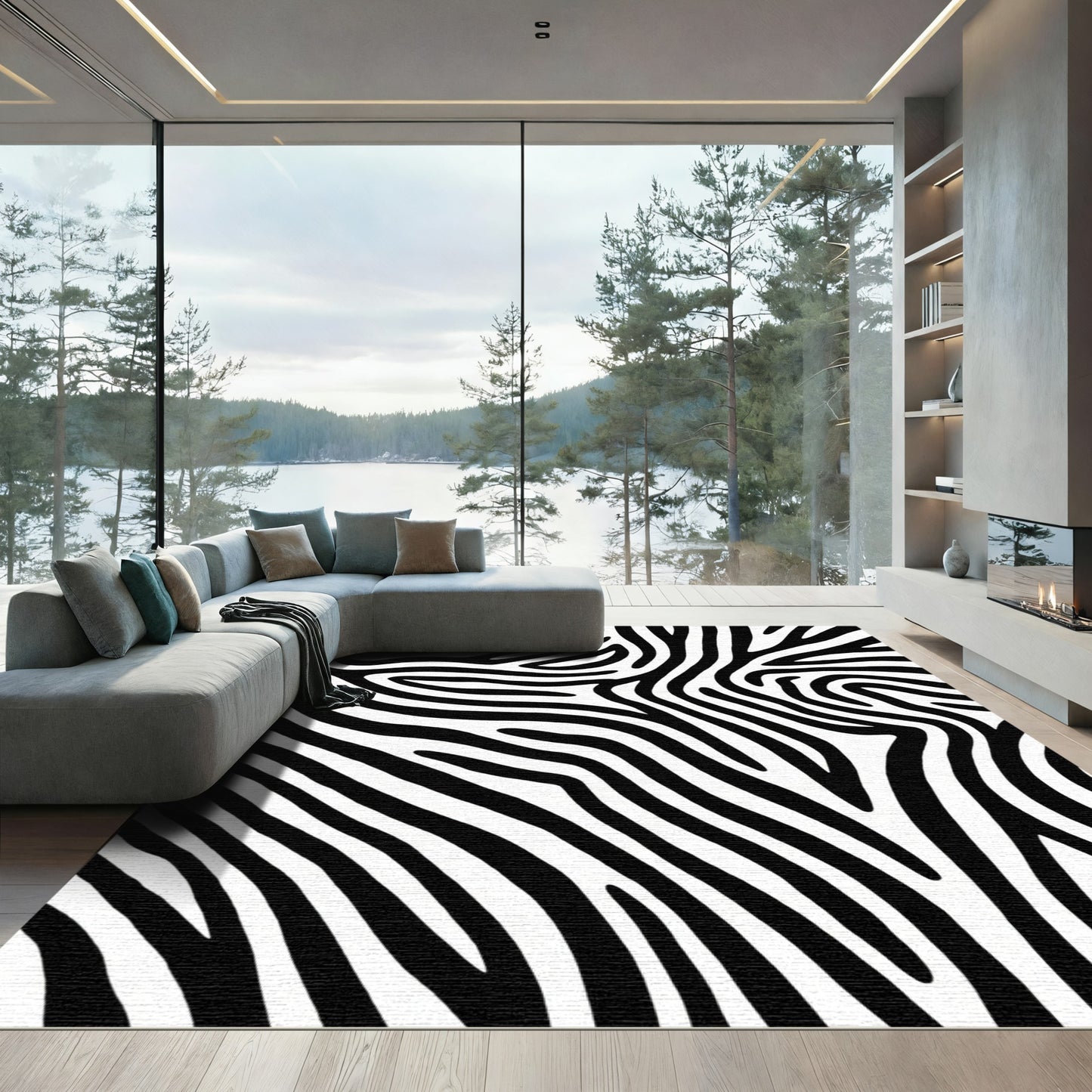 Bold Monochrome Striped Fauna Rug
