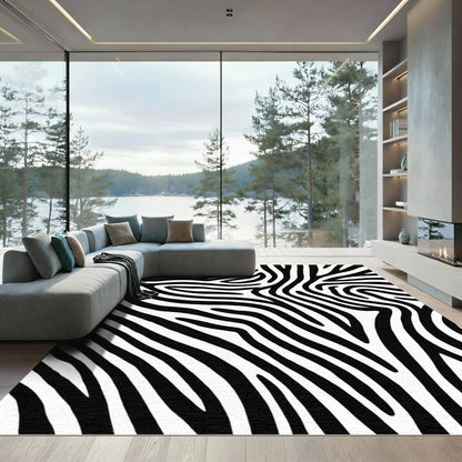 Bold Monochrome Striped Fauna Rug
