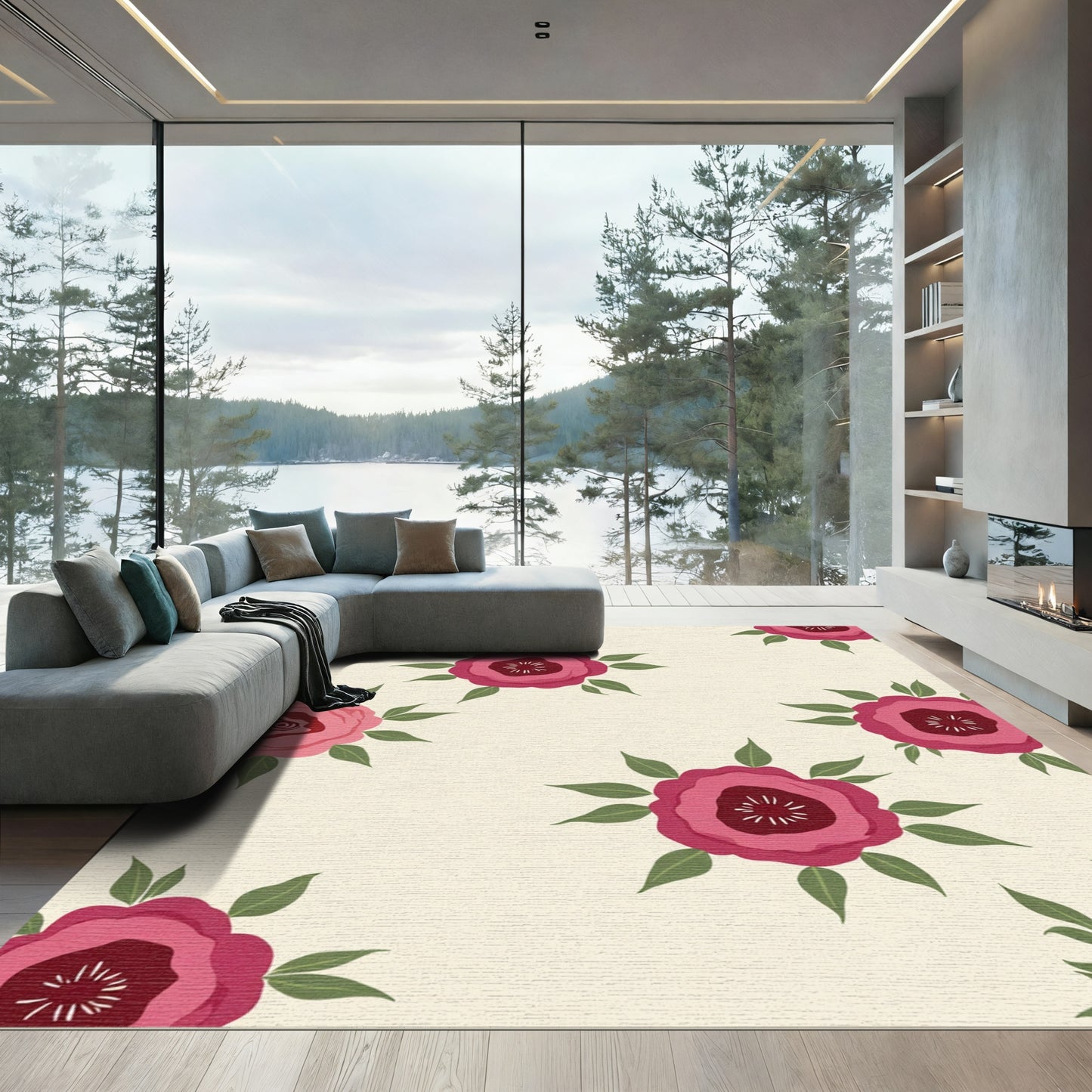 Crimson Pink Floral Collection Rug