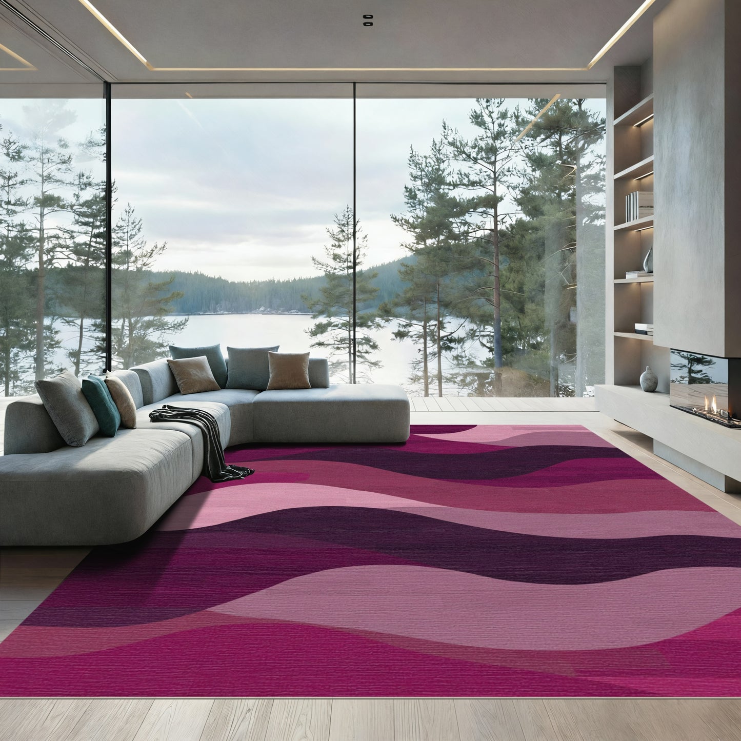 Wavy Magenta Landscape Abstract Rug
