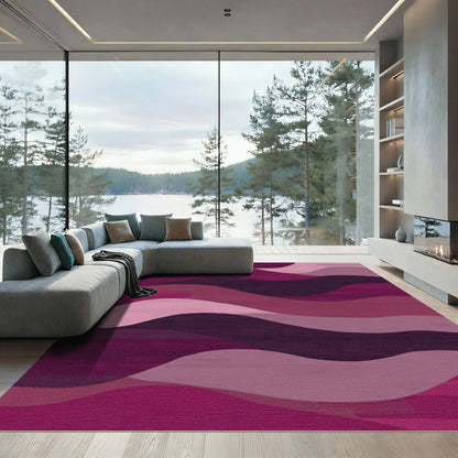 Wavy Magenta Landscape Abstract Rug