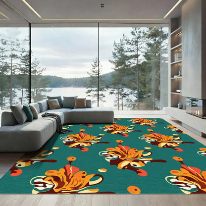 Orange Yellow Abstract Floral Swirl Rug