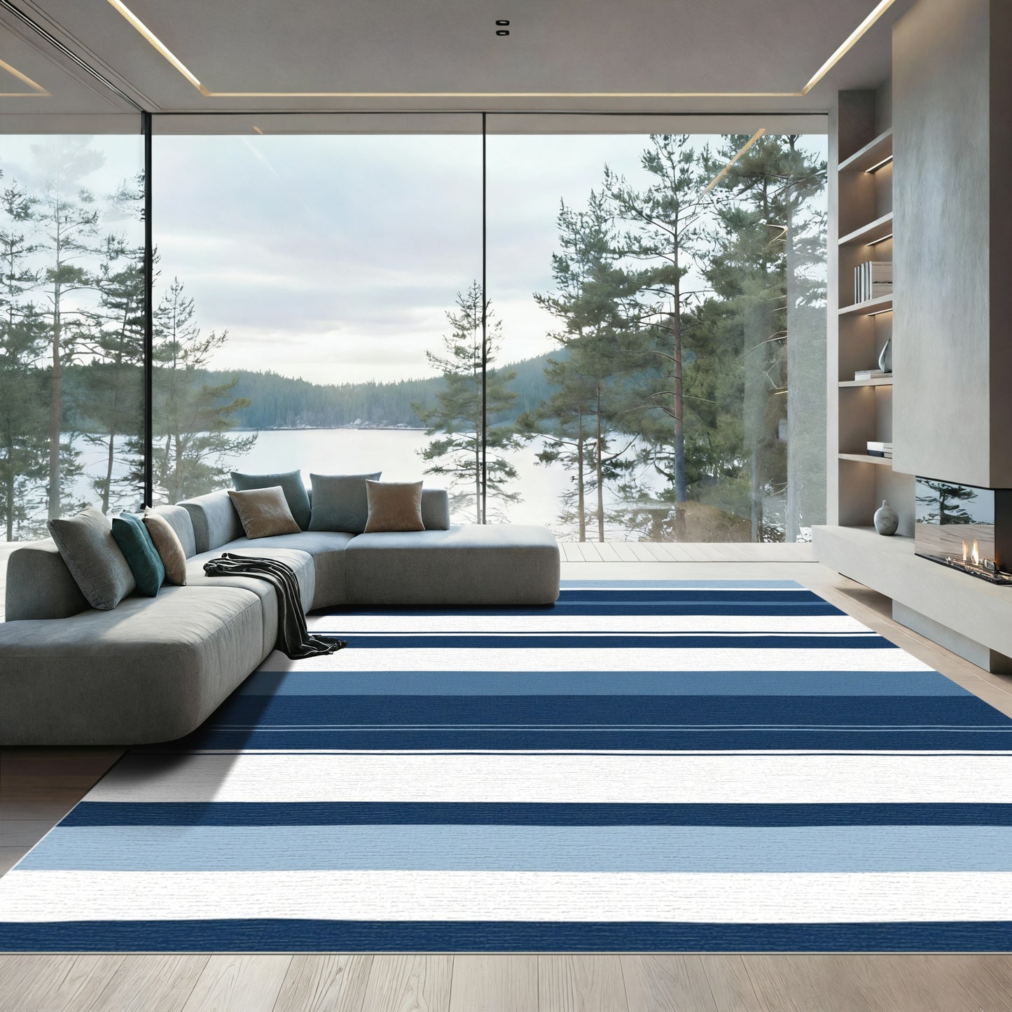 Deep Blue Tone Stripe Harmony Rug