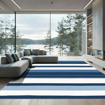 Deep Blue Tone Stripe Harmony Rug