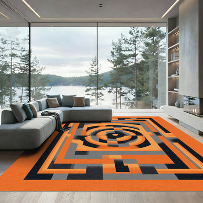 Vivid Orange Geometric Concentric Circles Rug