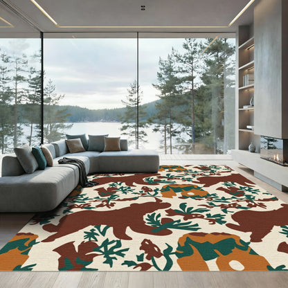 Woodland Brown Bear Foliage Repeating Rug