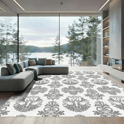 Gray Ornate Floral Crest Rug