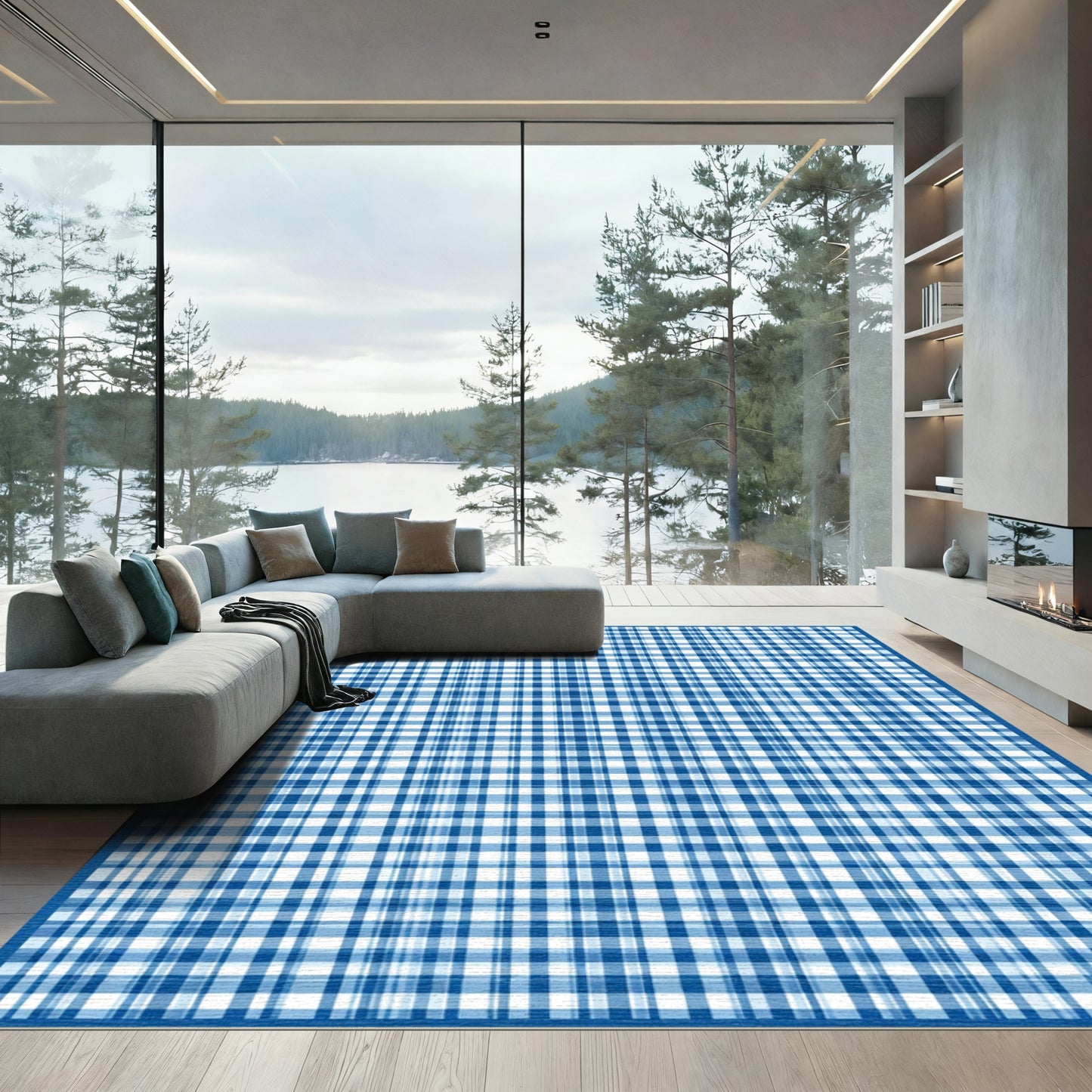 Royal Blue Intersecting Lines Rug