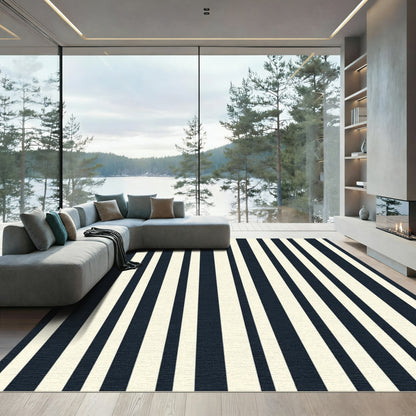 Bold Navy Ivory Vertical Stripe Rug
