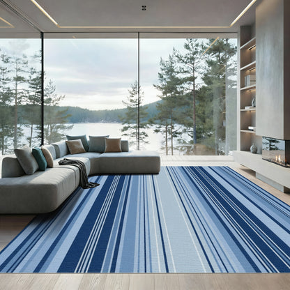 Deep Blue Tonal Stripes Rug