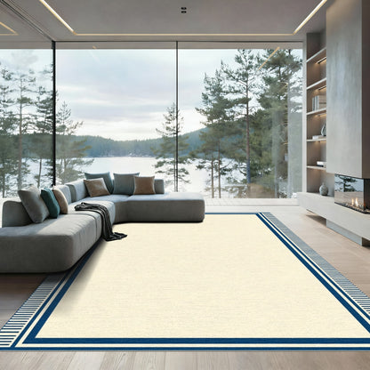 Creamy Ivory and Deep Blue Border Rug
