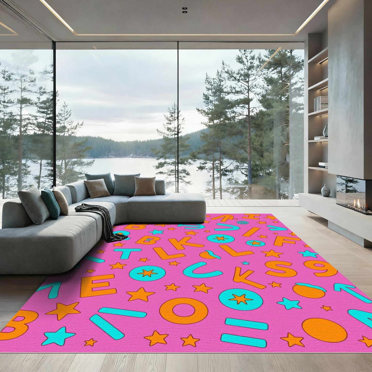 Pink Orange Blue Alphabet Stars Rug