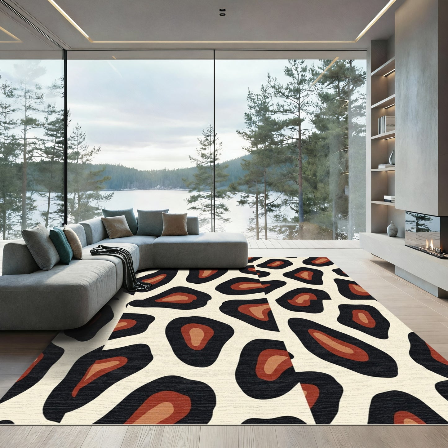 Brown Black Spots Abstract Shapes Rug