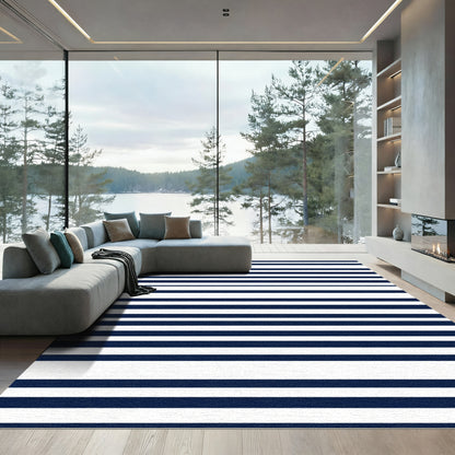 Navy White Parallel Lines Rug