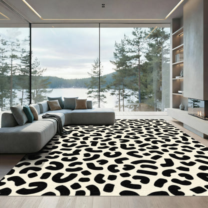 Cream Black Brush Strokes Spots Rug