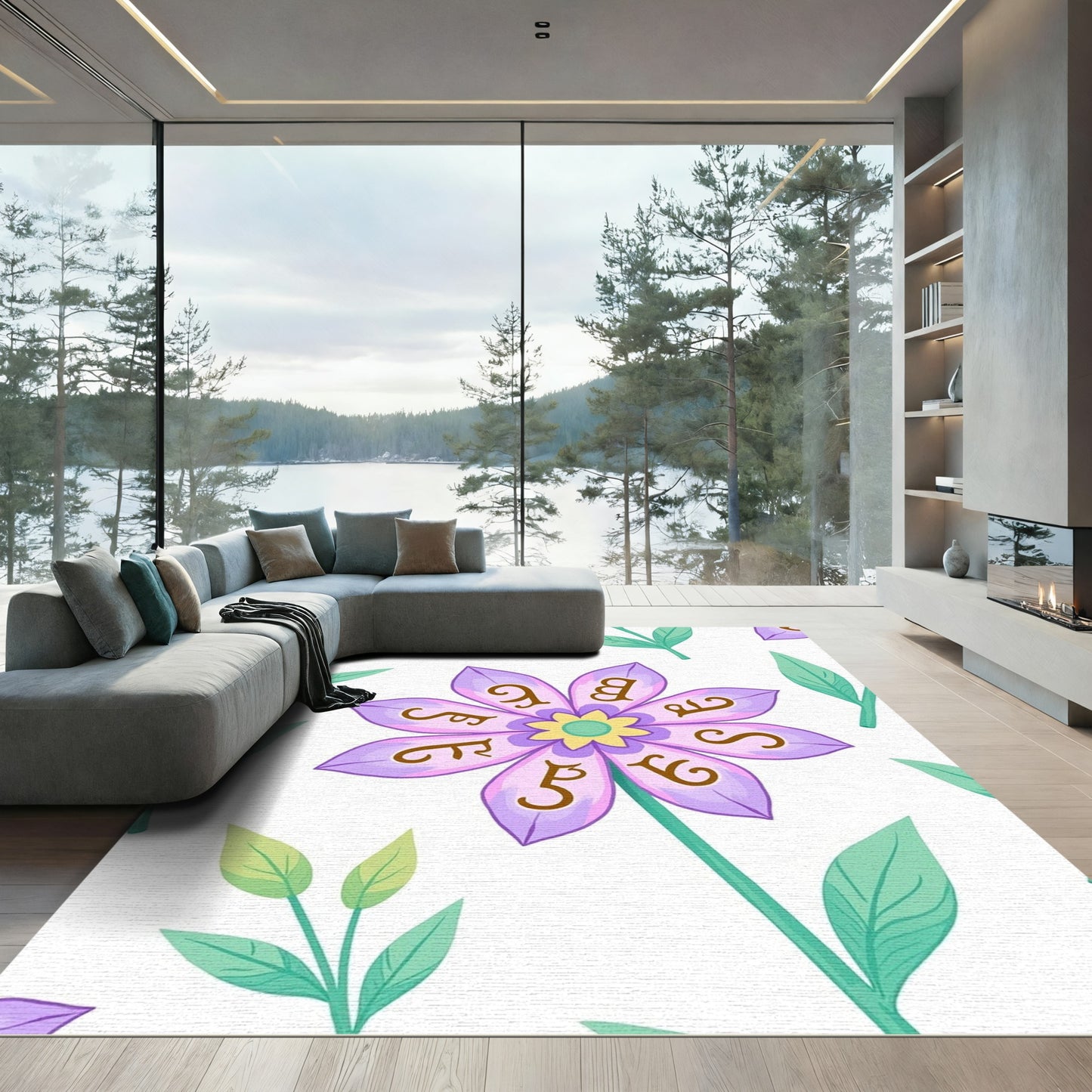 Lavender Violet Symbolic Flower Pattern Rug