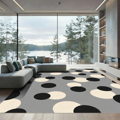 Gray Black Cream Circles Rug