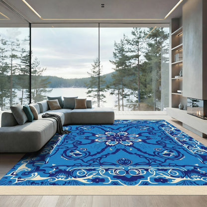 Royal Blue Floral Medallion Scrollwork Rug
