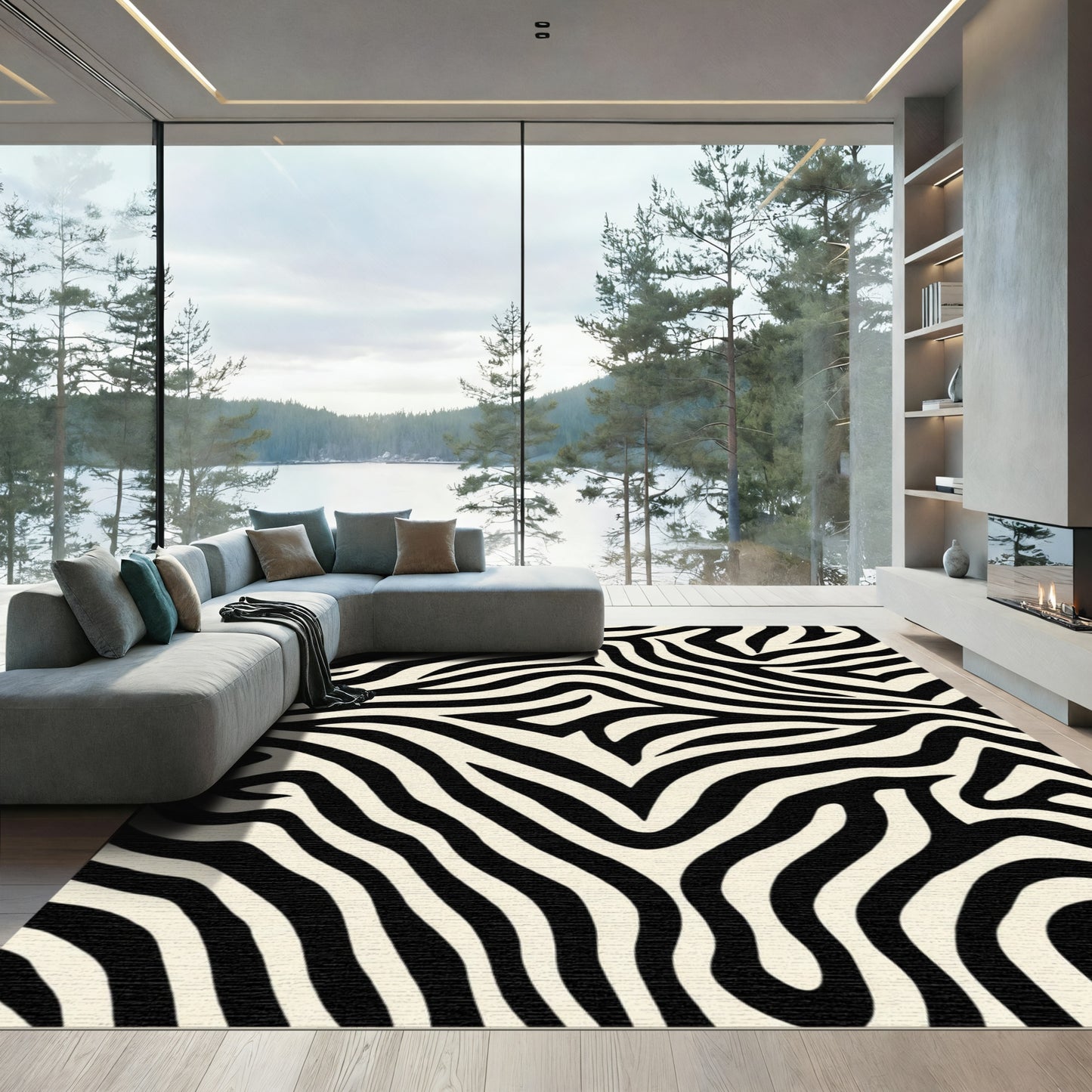 Black Cream Zebra Stripe Rug
