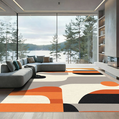 Abstract Orange Gray Organic Shapes Rug