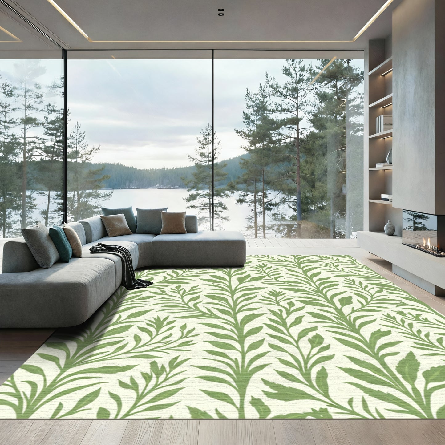 Tender Green Leafy Vine Pattern Rug
