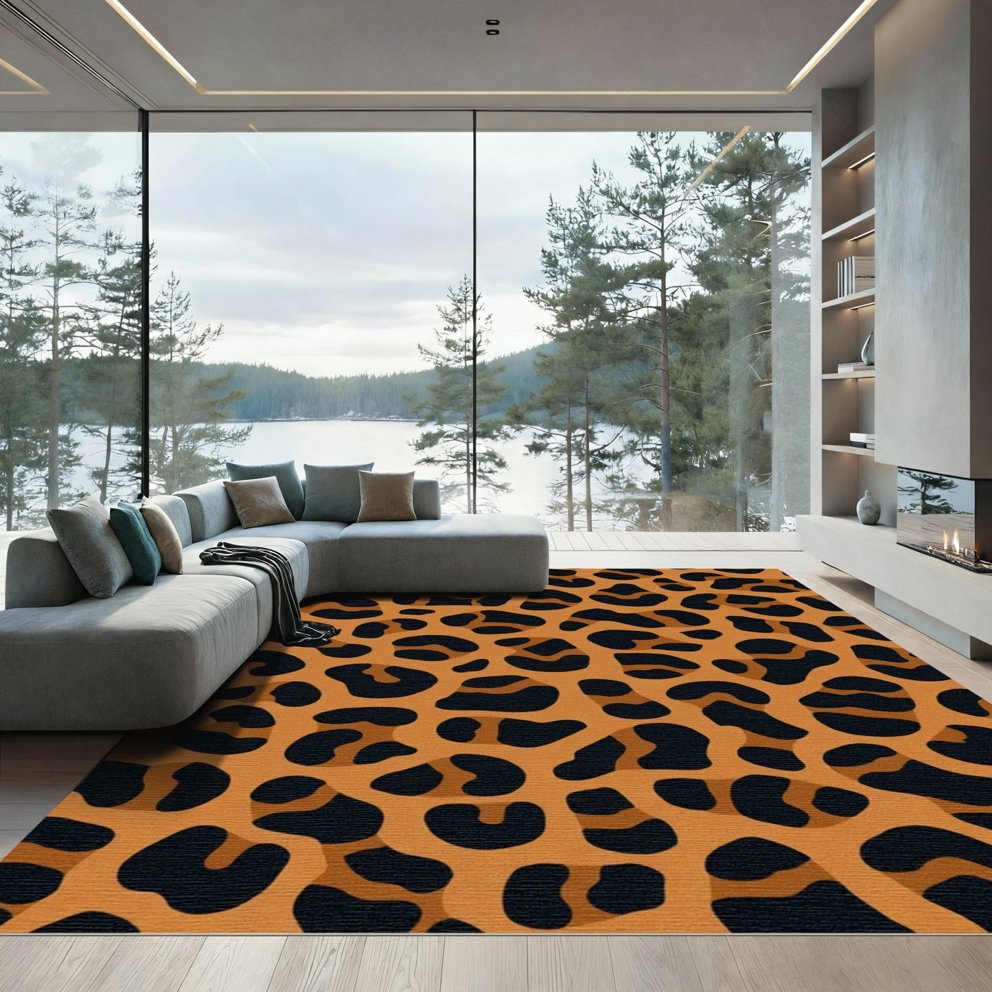 Bold Black Orange Animal Spots Rug