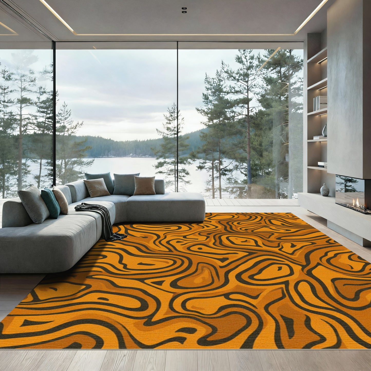 Amber Swirl Abstract Lines Rug