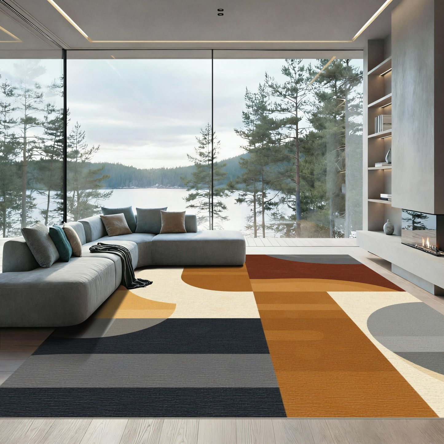 Modern Earthy Geometric Abstract Rug