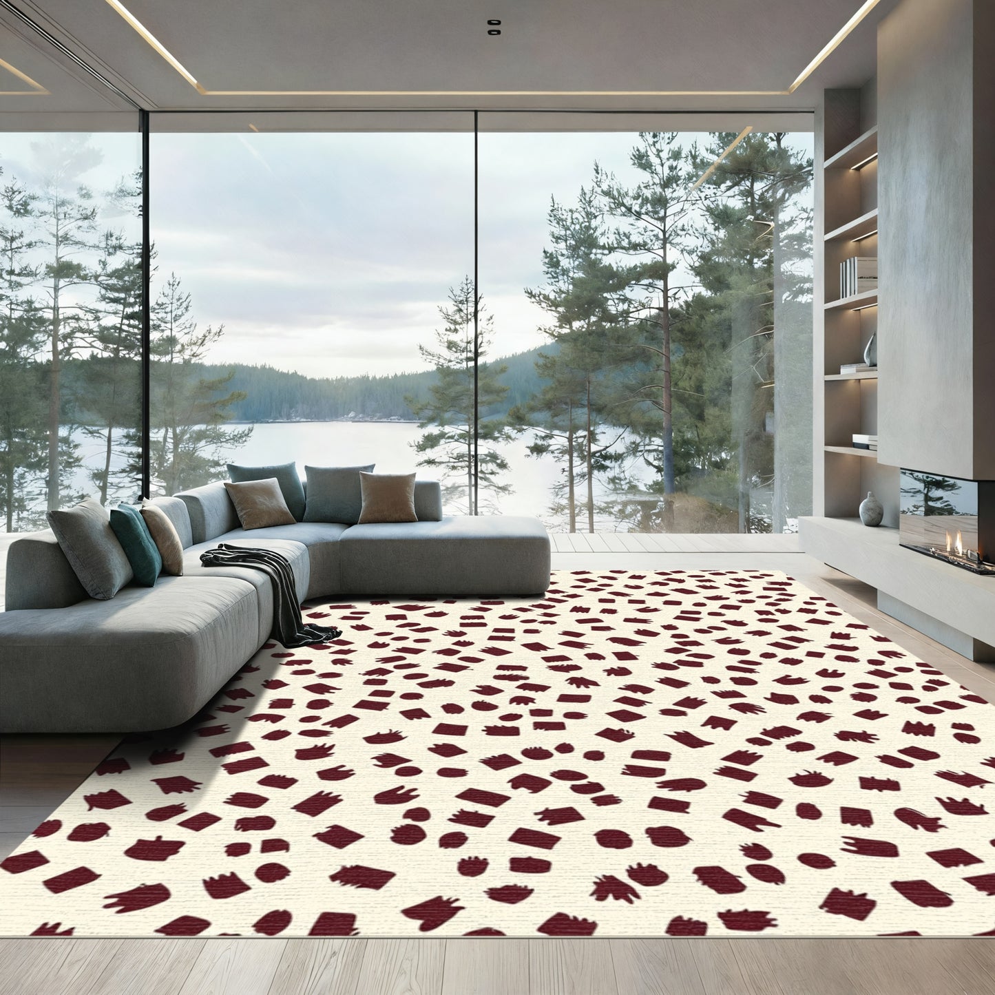 Dark Red Organic Spots Rug
