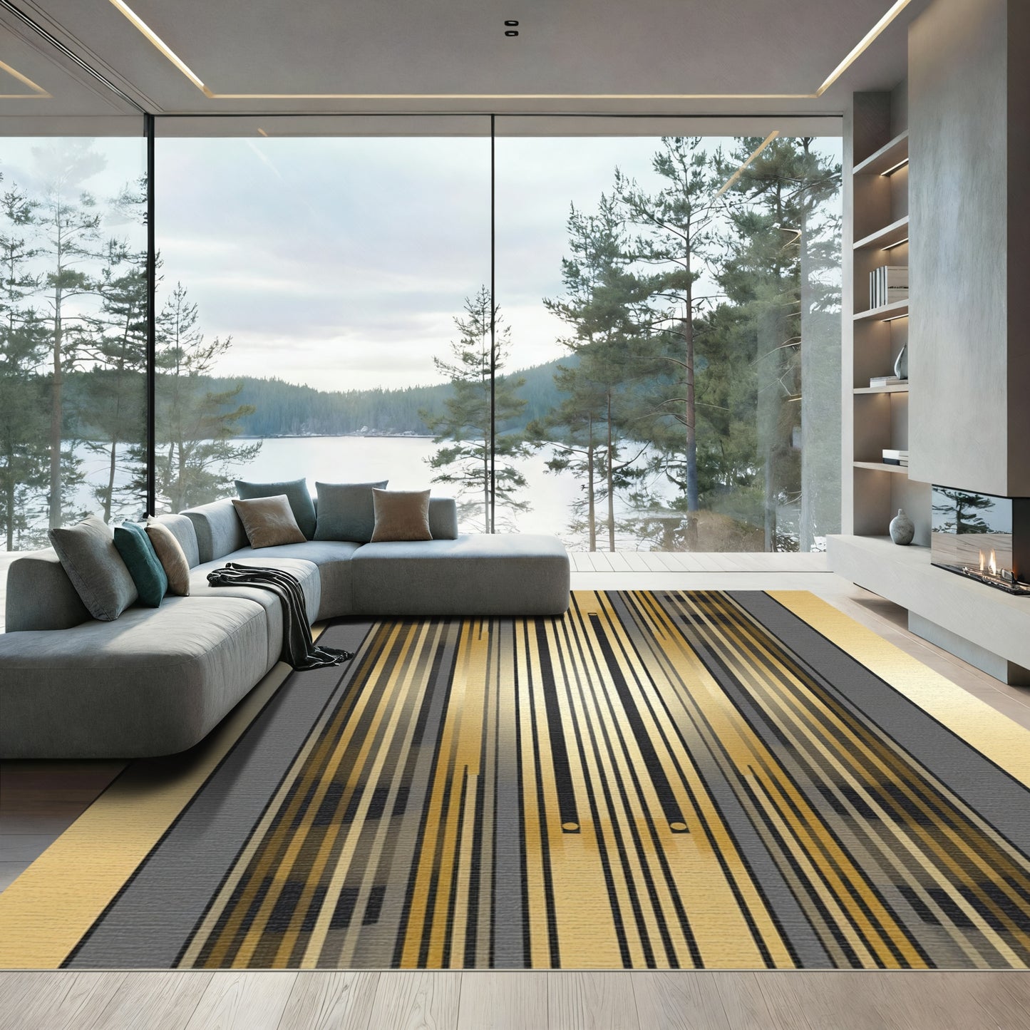 Glamorous Gold Gray Vertical Stripe Rug
