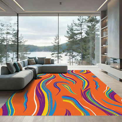 Vibrant Orange Abstract Swirl Rug
