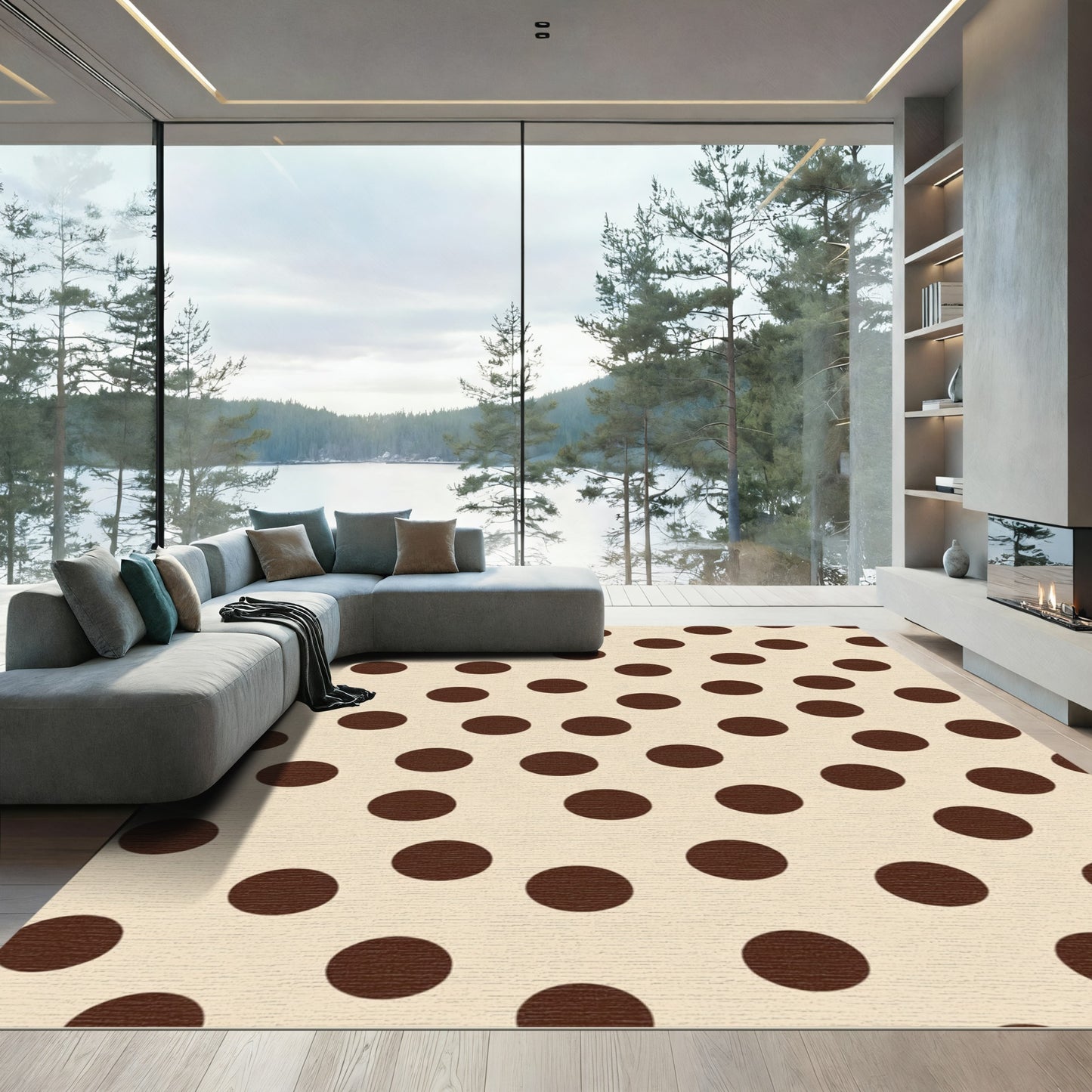 Cream Brown Scattered Circles Rug