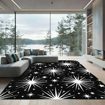 Black White Bursting Starry Night Rug